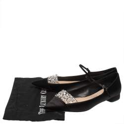 Pre Owned Miu Miu Black Satin Crystal Embellished Ankle Strap Pointed Toe Ballet Flats Size 40