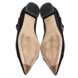 Pre Owned Miu Miu Black Satin Crystal Embellished Ankle Strap Pointed Toe Ballet Flats Size 40