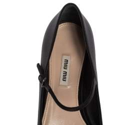 Pre Owned Miu Miu Black Satin Crystal Embellished Ankle Strap Pointed Toe Ballet Flats Size 40