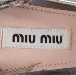 Miu Miu Silver Leather Crystal Embellished Heel Ankle Strap Sandals Size 39