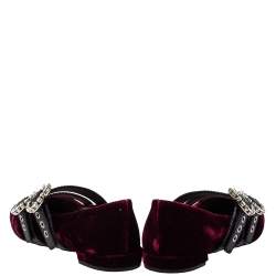 مملوكة مسبقًا Miu Miu Burgundy Velvet And Leather Crystal Embellished Double Strap Ballerina Flats Size 41