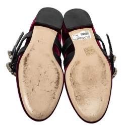 مملوكة مسبقًا Miu Miu Burgundy Velvet And Leather Crystal Embellished Double Strap Ballerina Flats Size 41