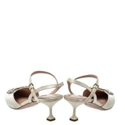 Miu Miu White Satin Crystal Embellished Sandals Size 40