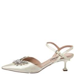 Miu Miu White Satin Crystal Embellished Sandals Size 40