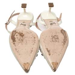 Miu Miu White Satin Crystal Embellished Sandals Size 40