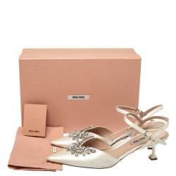 Miu Miu White Satin Crystal Embellished Sandals Size 40