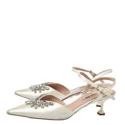 Miu Miu White Satin Crystal Embellished Sandals Size 40