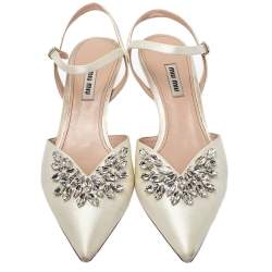 Miu Miu White Satin Crystal Embellished Sandals Size 40