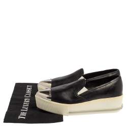Pre Owned Miu Miu Black Leather Metal Cap Toe Slip On Sneakers Size 37