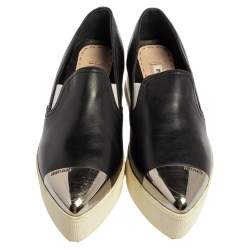 Pre Owned Miu Miu Black Leather Metal Cap Toe Slip On Sneakers Size 37