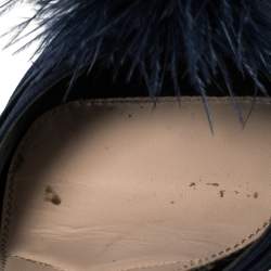 Pre Owned Miu Miu Blue Satin Feather and Crystal Embellished Heel Mules Size 39