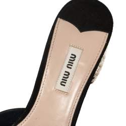 Pre Owned Miu Miu Blue Satin Feather and Crystal Embellished Heel Mules Size 39