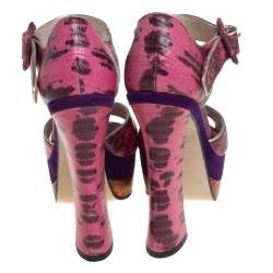 Miu Miu Pink Python Embossed Leather Platform Sandals Size 36.5