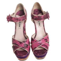 Miu Miu Pink Python Embossed Leather Platform Sandals Size 36.5