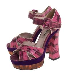 Miu Miu Pink Python Embossed Leather Platform Sandals Size 36.5