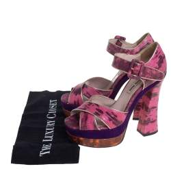 Miu Miu Pink Python Embossed Leather Platform Sandals Size 36.5