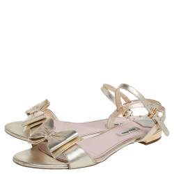 Miu Miu Gold Leather Ankle Strap Sandals Size 40