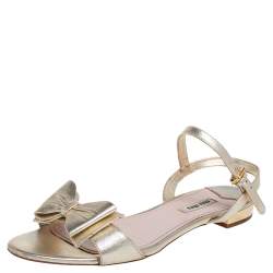 Miu Miu Gold Leather Ankle Strap Sandals Size 40