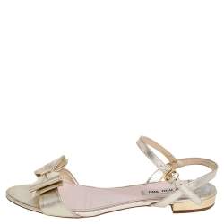 Miu Miu Gold Leather Ankle Strap Sandals Size 40