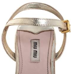 Miu Miu Gold Leather Ankle Strap Sandals Size 40