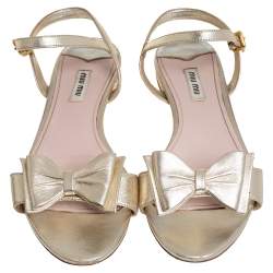 Miu Miu Gold Leather Ankle Strap Sandals Size 40