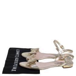 Miu Miu Gold Leather Ankle Strap Sandals Size 40