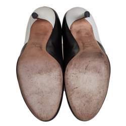 Pre Owned Miu Miu  Black/White Leather Round Toe Pumps Size 37