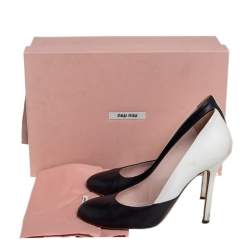 Pre Owned Miu Miu  Black/White Leather Round Toe Pumps Size 37