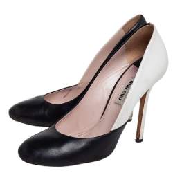 Pre Owned Miu Miu  Black/White Leather Round Toe Pumps Size 37