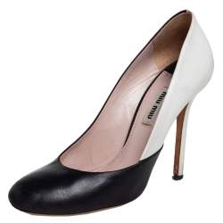 Pre Owned Miu Miu  Black/White Leather Round Toe Pumps Size 37