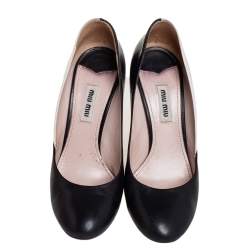 Pre Owned Miu Miu  Black/White Leather Round Toe Pumps Size 37