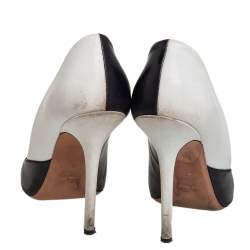 Pre Owned Miu Miu  Black/White Leather Round Toe Pumps Size 37