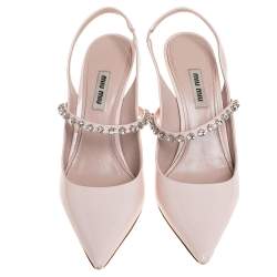 Pre Owned Miu Miu Pink Patent Leather Crystal Embellished Slingback Pump Size 38