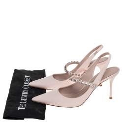 Pre Owned Miu Miu Pink Patent Leather Crystal Embellished Slingback Pump Size 38