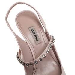 Pre Owned Miu Miu Pink Patent Leather Crystal Embellished Slingback Pump Size 38