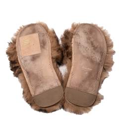 Miu Miu Brown Fur Pearl Embellished Sandals Size 40