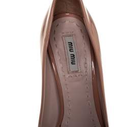 Pre Owned Miu Miu Nude Beige Patent Leather Peep Toe Pumps Size 38