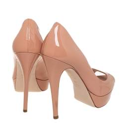 Pre Owned Miu Miu Nude Beige Patent Leather Peep Toe Pumps Size 38