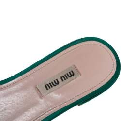 Pre Owned Miu Miu Green Satin Pearl Embellished Flats Size 37.5