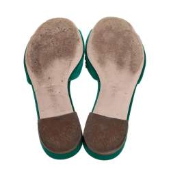 Pre Owned Miu Miu Green Satin Pearl Embellished Flats Size 37.5