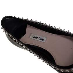 Pre Owned Miu Miu Black Patent Leather Crystal Embellished Pointed Toe Ballet Flats Size 36.5