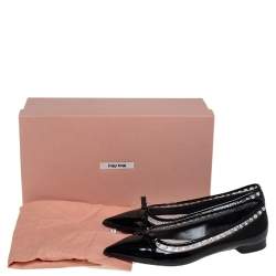 Pre Owned Miu Miu Black Patent Leather Crystal Embellished Pointed Toe Ballet Flats Size 36.5