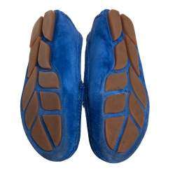 مملوكة مسبقًا Miu Miu Blue Suede Crystal Embellished Slip On Loafers Size 39.5