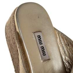 Miu Miu Metallic Gold Textured Leather Criss Cross Platform Espadrilles Size 38