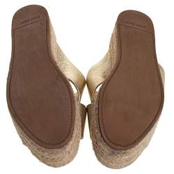 Miu Miu Metallic Gold Textured Leather Criss Cross Platform Espadrilles Size 38