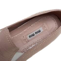 Pre Owned Miu Miu Beige Patent Leather Crystal Embellished Cap Toe Slip On Sneakers Size 38.5