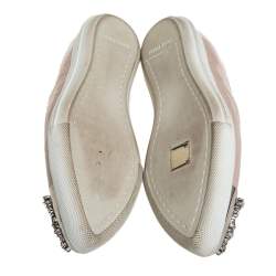 Pre Owned Miu Miu Beige Patent Leather Crystal Embellished Cap Toe Slip On Sneakers Size 38.5