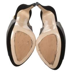 Pre Owned صندل ميو ميو سويدي رصاصي/أسود نعل سميك مقدمة مفتوحة حزام للكاحل مقاس 36.5