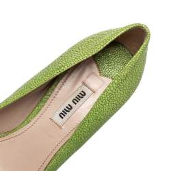 Miu Miu Green Leather Peep Toe Pumps Size 38