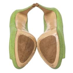 Miu Miu Green Leather Peep Toe Pumps Size 38